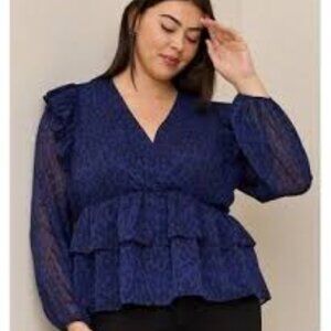 TORRID BLUE LEOPARD PRINT CHIFFON RUFFLED SURPLICE CROP TOP WOMEN SIZE 3 OR 3X